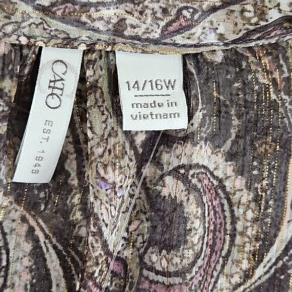 Cato Tunic Women's Size 14/16W Brown Paisley Metallic NWT Ruffles Flutter - Picture 4 of 14